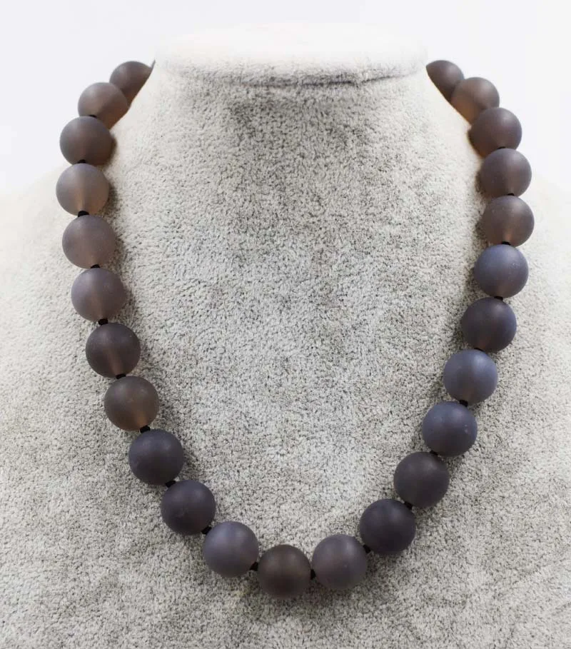 

smoky quartz blurry round 14mm necklace 18inch wholesale beads nature FPPJ woman 2017