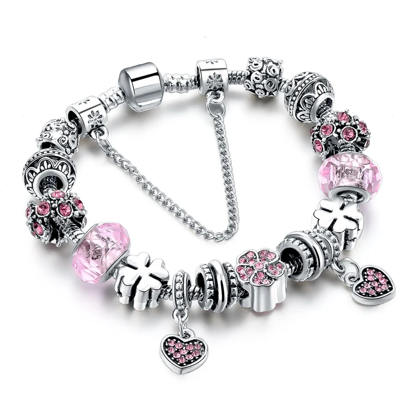 

Szelam European Pink Crystal Charm Bracelets For Women Murano Beads Bracelets Bangles DIY Fashion Silver Jewelry SBR160292