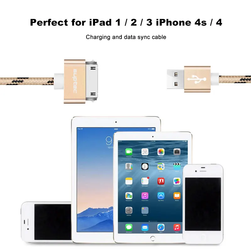 SUPTEC 2.4A USB кабель для передачи данных iPhone 4S 4 с нейлоновой оплеткой 30 Pin Быстрый