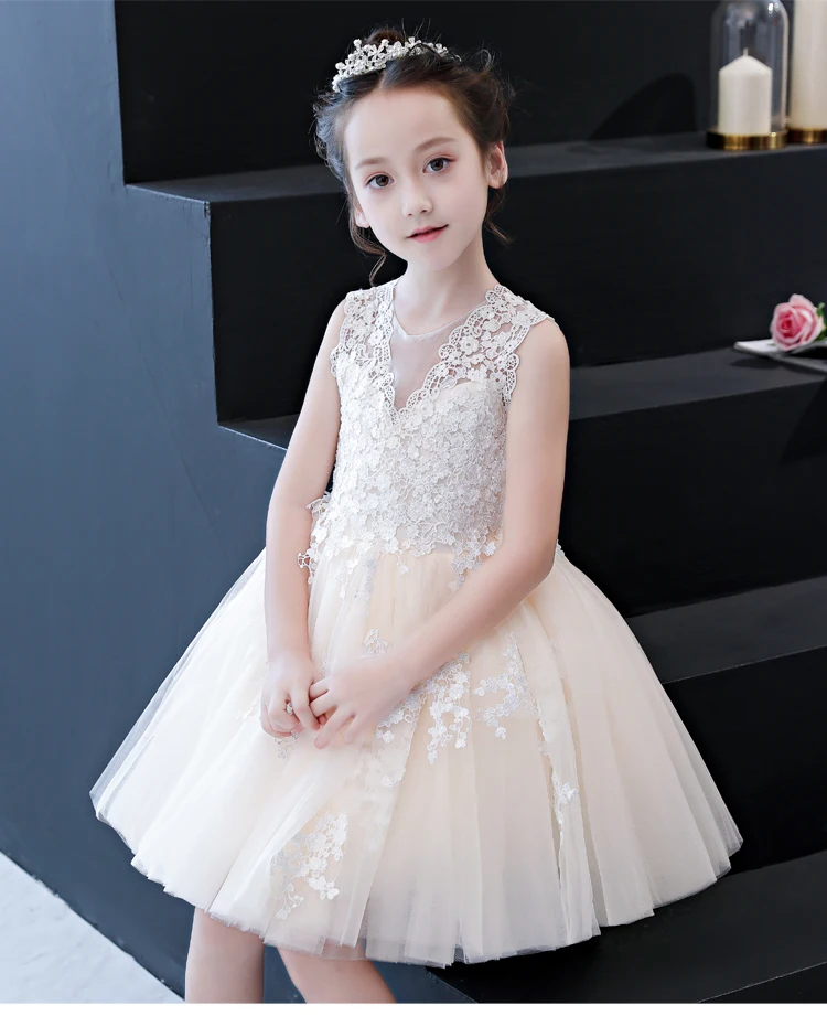 Champagne Lace Summer Girl Dress Flower for Wedding Birthday V-Neck Pageant Princess Gown First Communion | Детская одежда и обувь