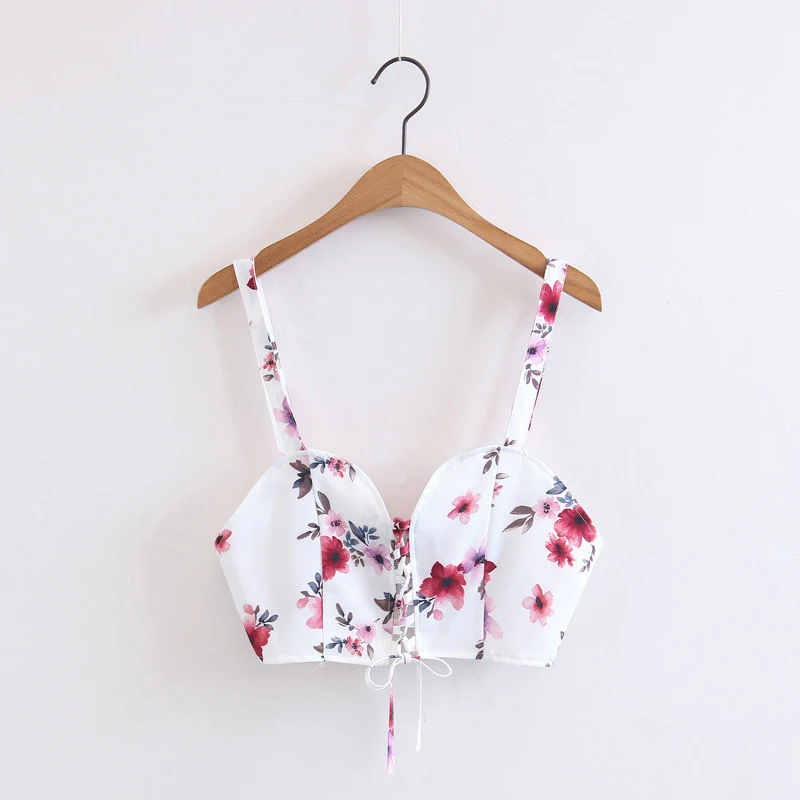 

Floral Printed White Tank Tops Women Nice Summer Fashion Sexy Bandage Streetwear Woman Vintage Tank Tops Female Ladies
