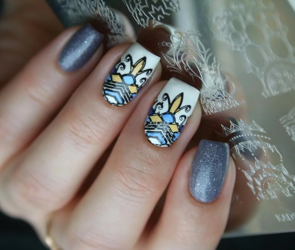 KADS Новый Элегантный Цветок Печати Трафарет Искусства Ногтя Пластины Для