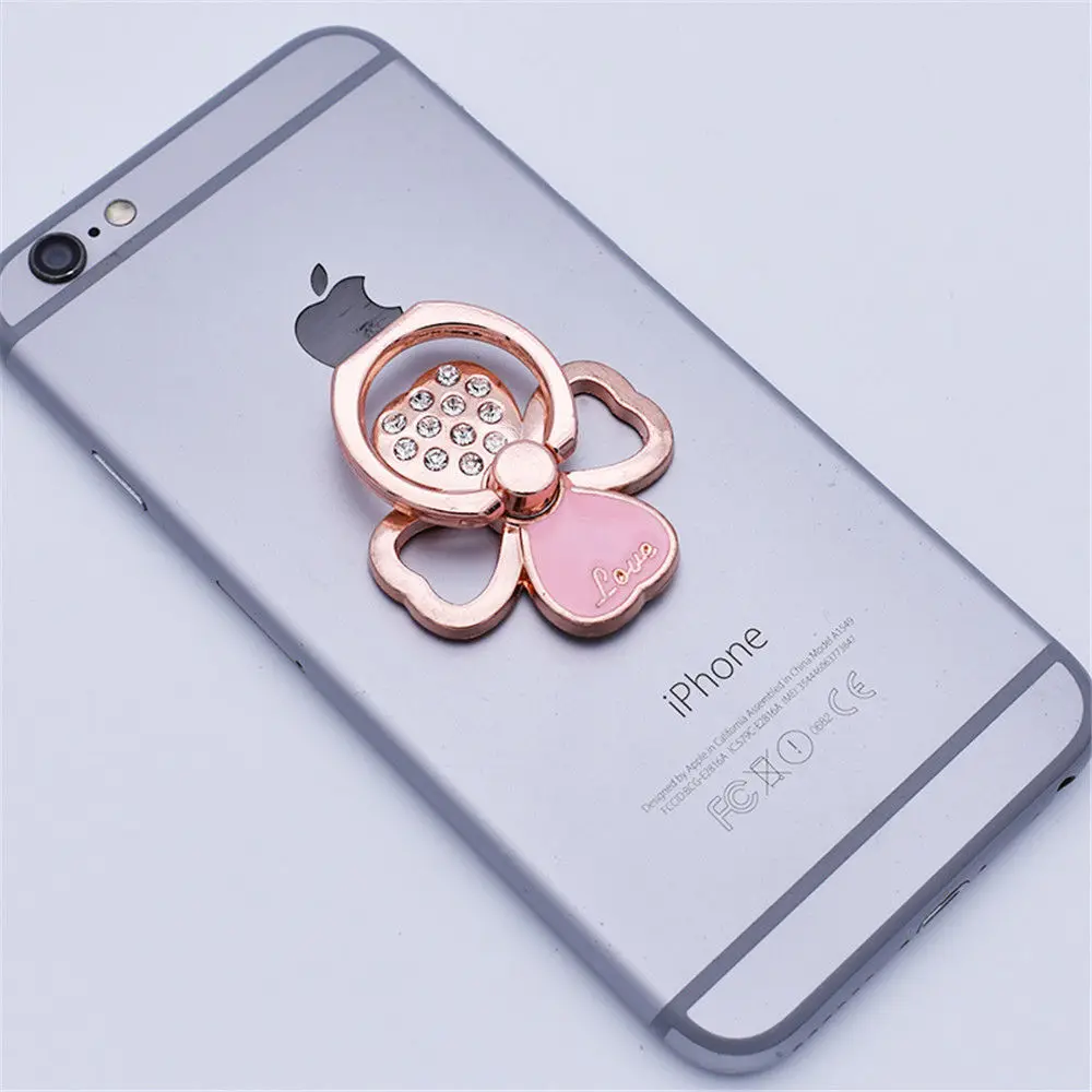 Милый металлический держатель для сотового телефона с кристаллами клевера