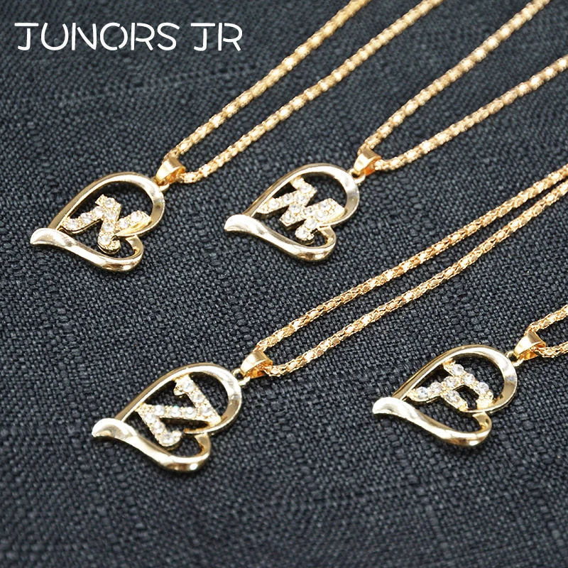 Initials, Кристальное ожерелье с буквами, алфавитом, сердечками, женское медное ожерелье с надписью «Love» для женщин, модное ожерелье с буквами и сердечками