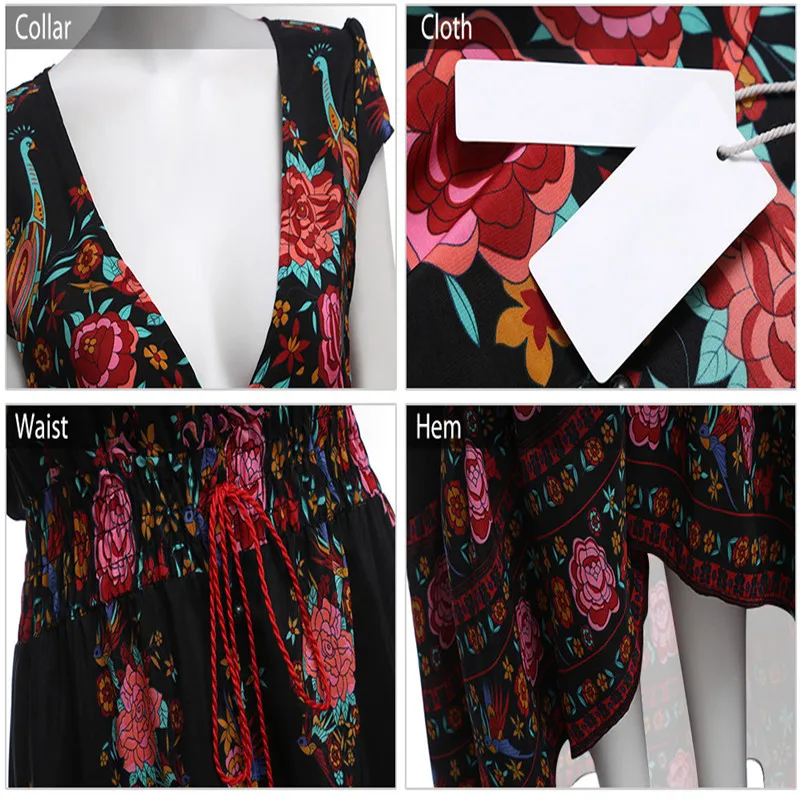 2017 летнее бохо платье Хиппи этнический сексуальный принт Ретро винтажное с