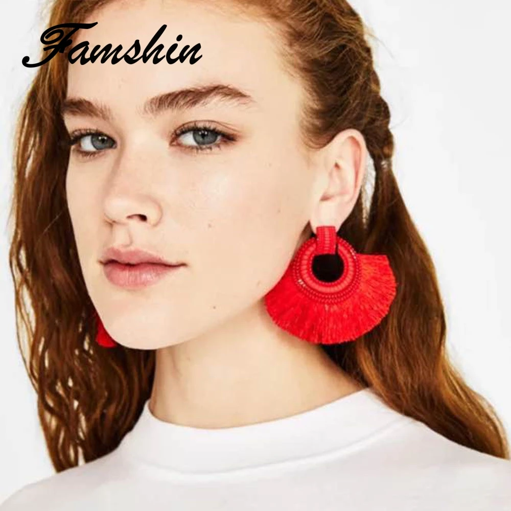 Женские винтажные серьги подвески FAMSHIN Boho красные розовые черные синие модные