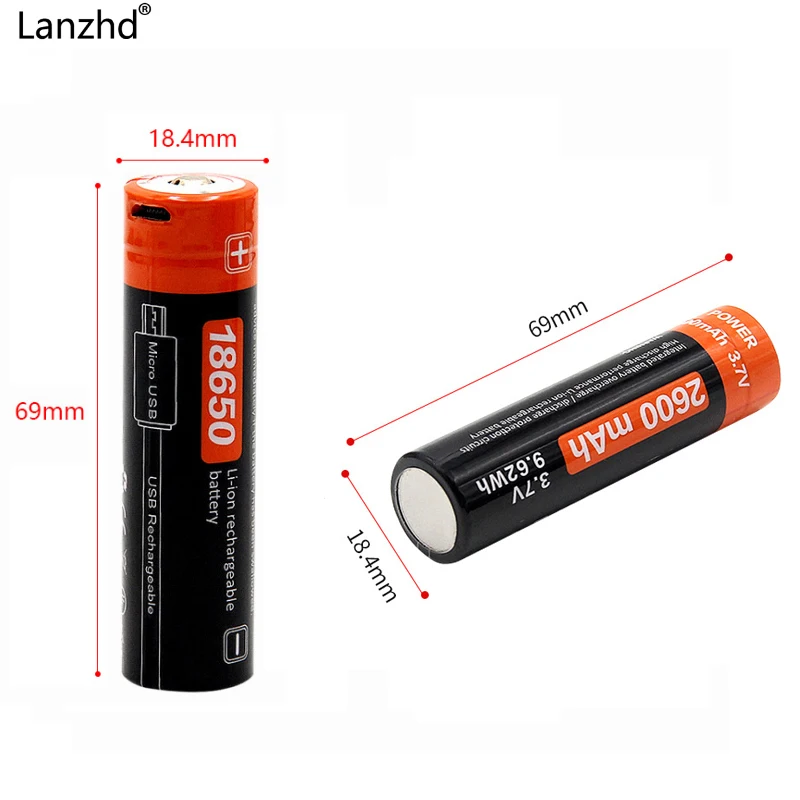 Литий ионный аккумулятор 18650 3 7 в USB 2600 мАч|battery 18650|18650 batteryrechargeable battery |