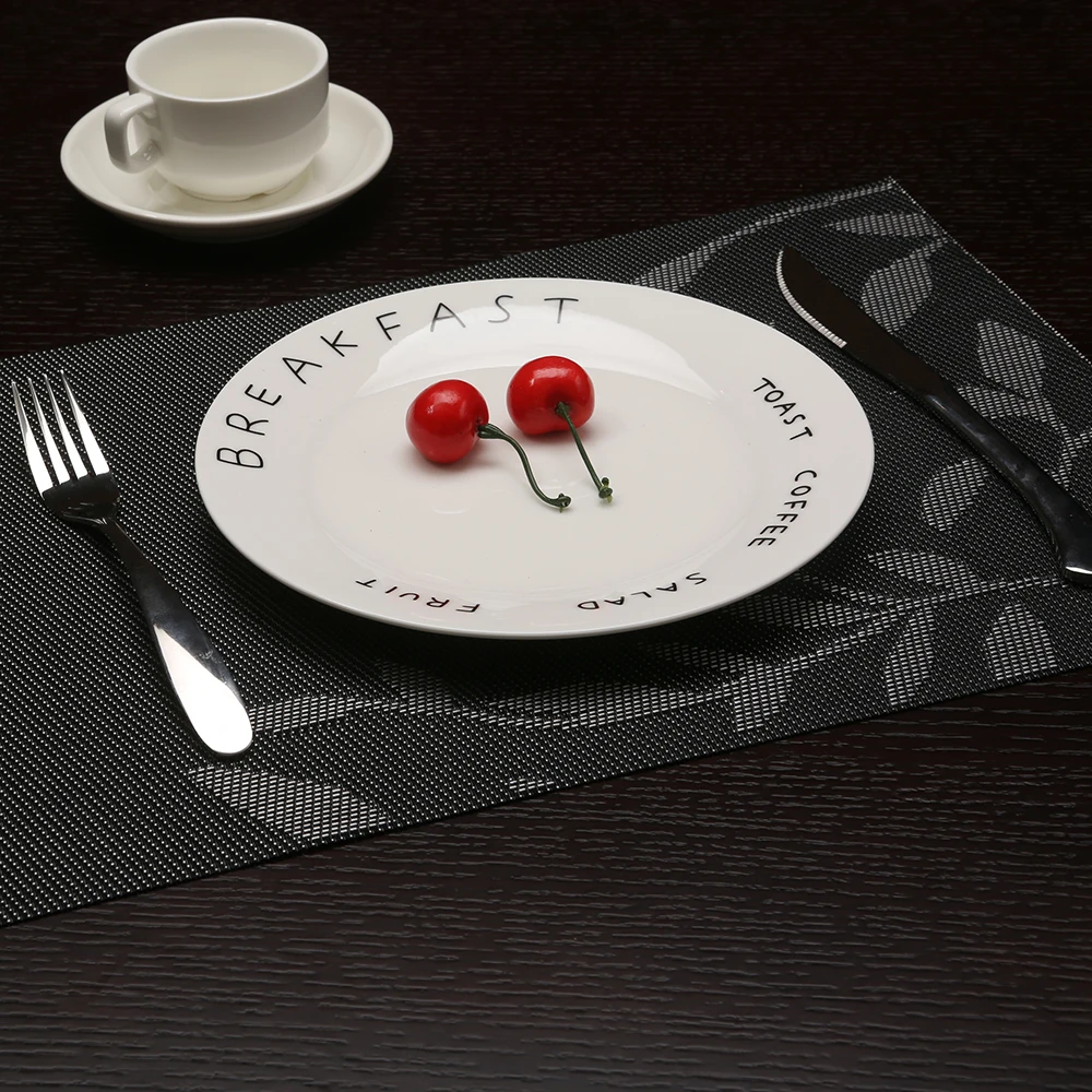 

2/4/6pcs Set placemat PVC Black Leaves Dining Table mats Coaster Bowl Pad Tableware Dinnerware Mat Kitchen Accessories 45cm*28.5