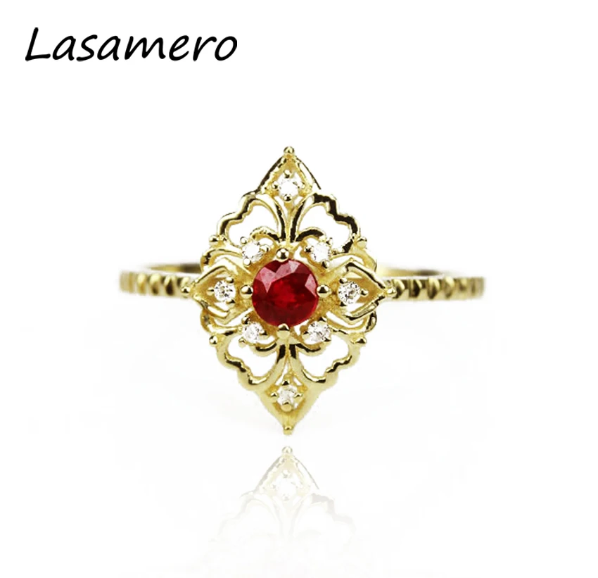 Кольцо LASAMERO с круглым Рубином 0.18ct обручальное кольцо из желтого золота 18 карат