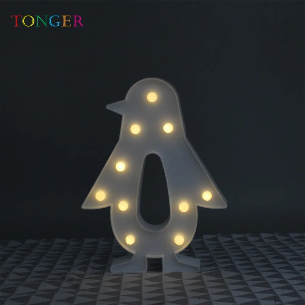 TONGER 3D ночник с животными Пингвин Фламинго Единорог светодиодный аккумулятор