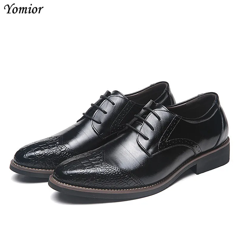 

Yomior Pointed Toe Split Leather Men Casual Dress Shoes Father Business Lace-Up Formal Oxfords New Wedding Work Brogue Shoes