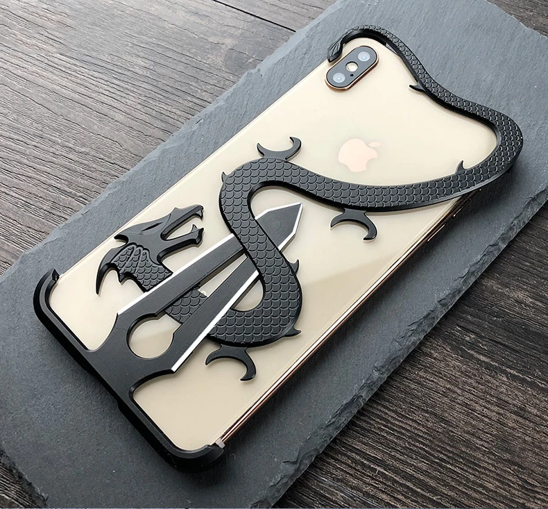 Китайский дракон алюминиевый защитный противоударный чехол для iPhone XR XS металлическая рамка Бампер для iPhone Xs Max меч Дракон 2 в 1