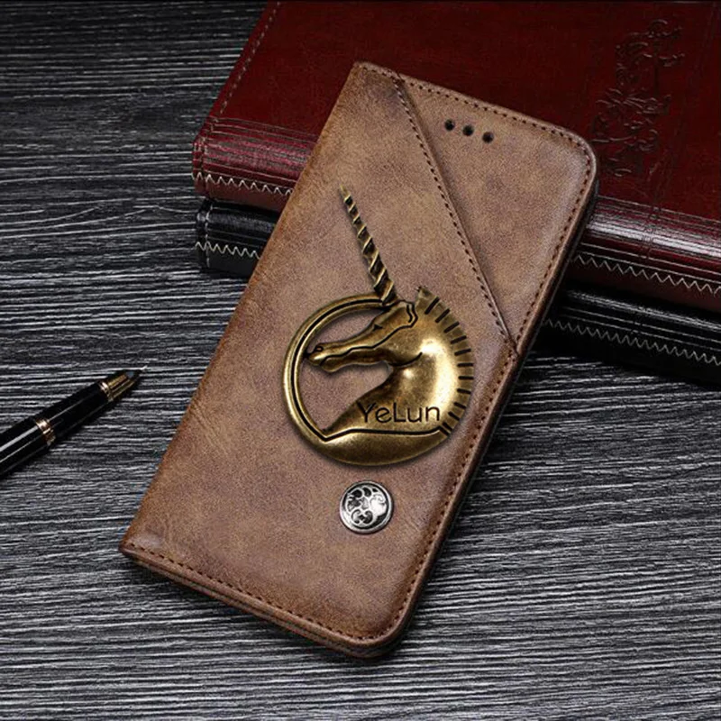

YeLun Retro Pouch For Vodafone Smart N8 Case 5.0" Cover Metal Unicorn PU Leather Flip Stand Capa Funda Back Skin Bag