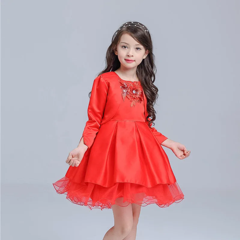 Red Girl Dress with Long Sleeve Jacket Christmas Party Clothing Set For 3 4 6 8 10 12 Year Old 2017 Girls Clothes AKF164112 | Детская