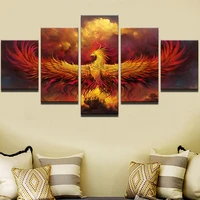 canvas abstract painting modular wall art 5 pieces fire phoenix bird pictures living room home decor hd printed poster framework