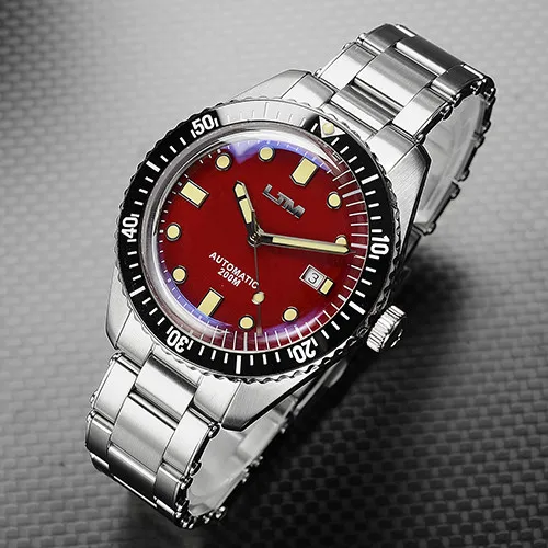 steel red Мужские винтажные часы для дайвинга San Martin Sixty-Five, автоматические часы из нержавеющей стали 200, водостойкие мужские часы, модные - Цвет: steel red