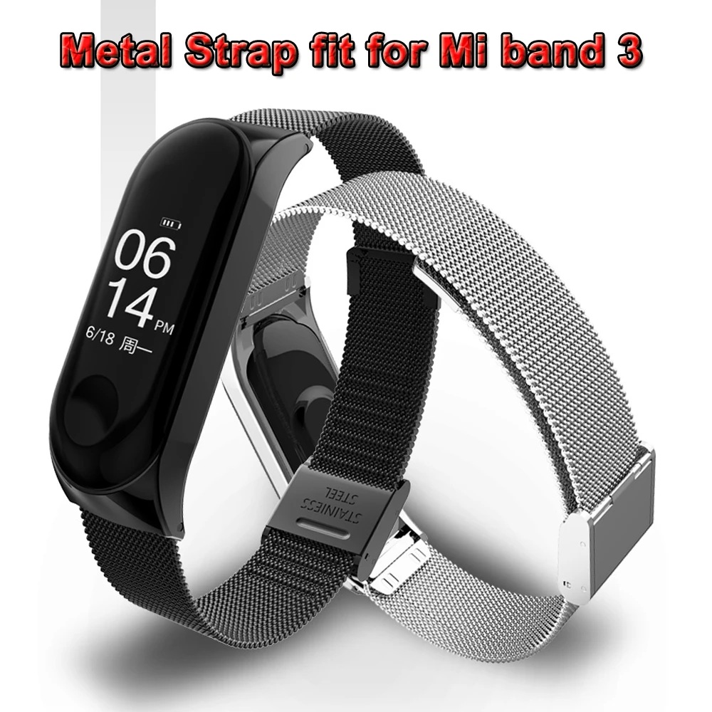 Ремешок на запястье для Xiaomi Mi Band 3 MiBand металлический браслет из нержавеющей