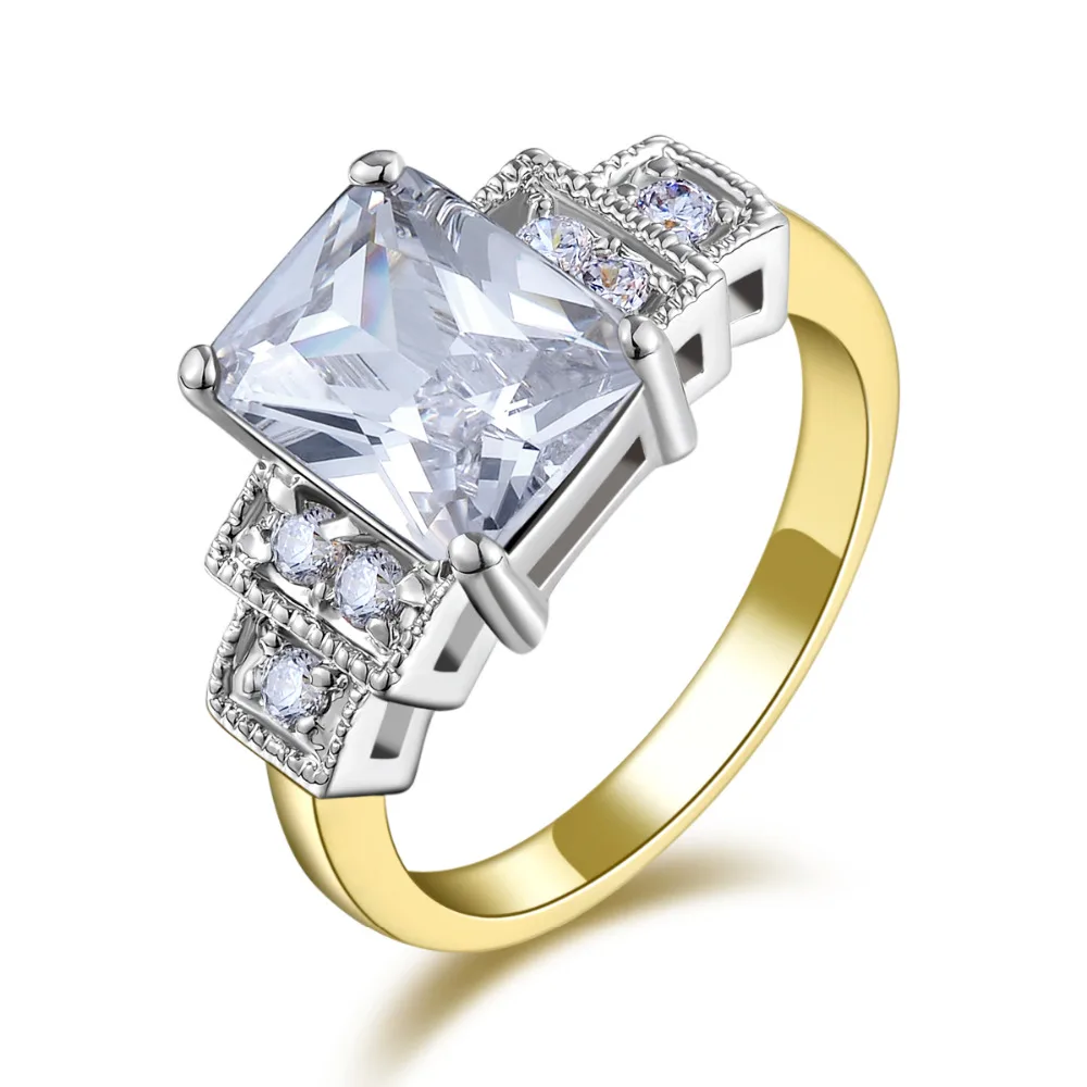 SuoHuan Size 6-10 Claw Womens Ring White Zirconer Stone Crystal Gold Filled Female Finger Wedding Band Engagement Jewelry Gift | Украшения