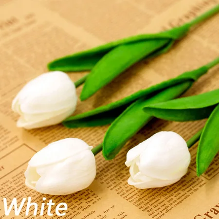 White Tulips Разноцветный искусственный букет тюльпанов, белый/красный/розовый/желтый, настоящий букет тюльпанов для дома, гостиной, украшения Tulipe - Цвет: White Tulips