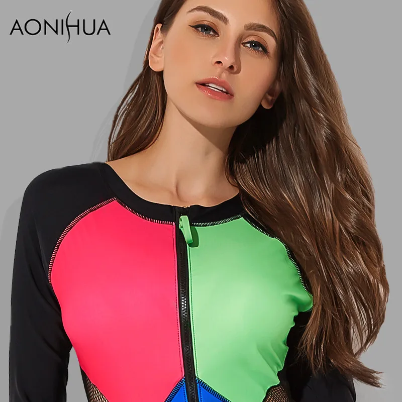 Aonihua 2018 пикантные сетчатые Одна деталь купальник Для женщин передняя молния