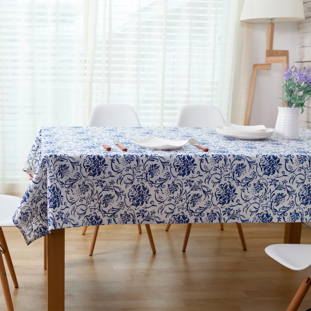 Chinese Style Tablecloth 100% Cotton And Linen Square Rectangular For Dining Living Room Blue White Floral Printed | Дом и сад