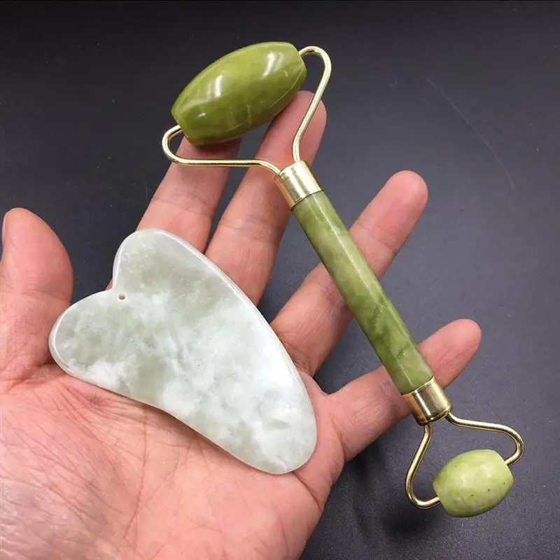 2 шт. Gua Sha роликовый массажер для лица, китайская медицина, натуральный нефрит, инструмент для выскабливания, уход за лицом, набор инструментов для подтяжки