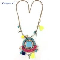 new boho bohemia handmade tauren tassel pendants necklace aqua stone pendants leather cord necklace summer sea beach