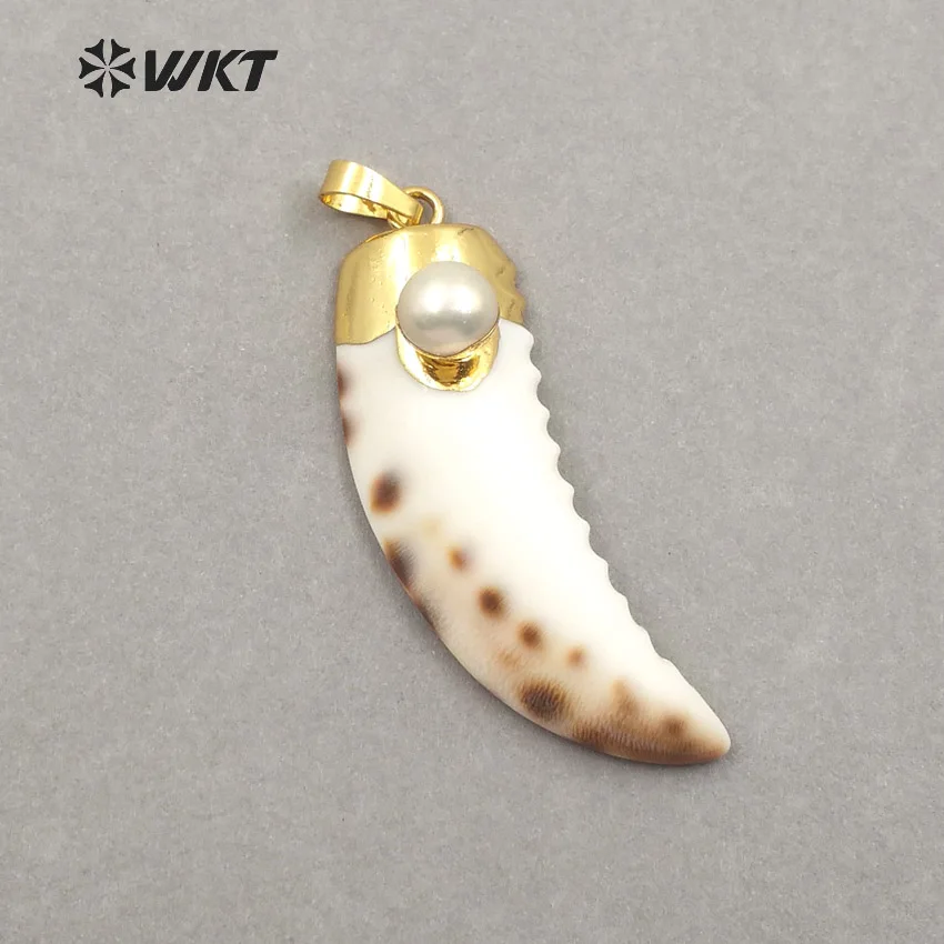 

WT-JP072 Hot sale Custom Natural Shell Pendant design with sharp Pendant with exclusive Random long horn pendant fashion gift