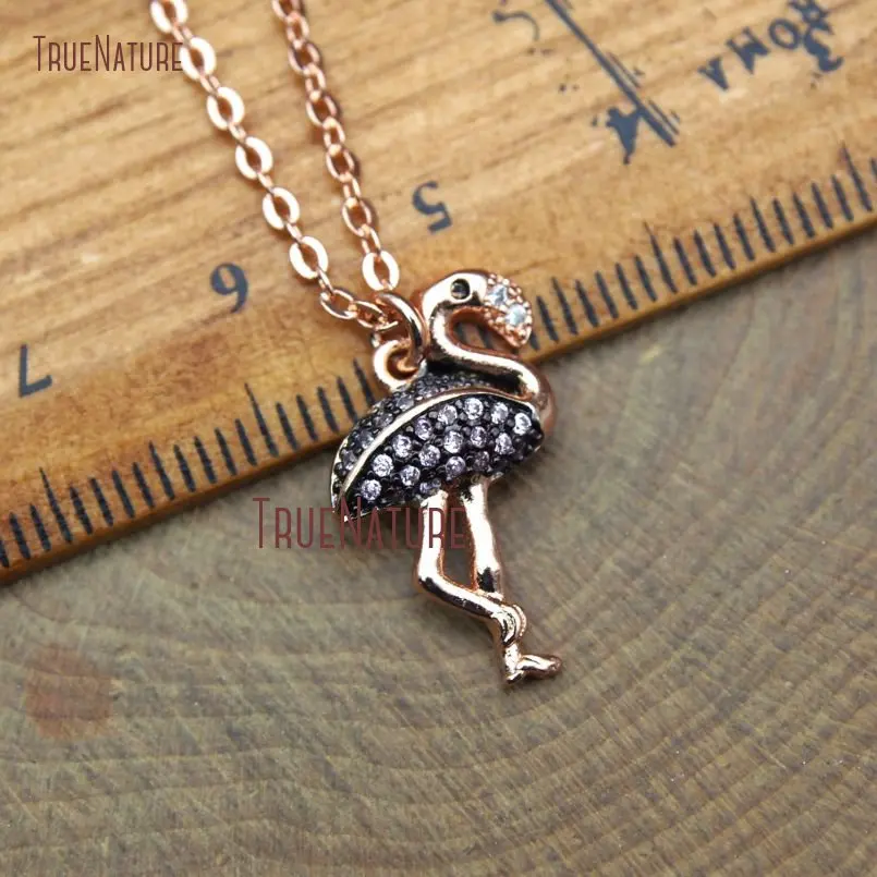 Micro Pave Pink Zircon Rose Gold Electroplating Elegant Flamingo Small Women Necklace Copper Chains In 18 Inch NM10392 | Украшения и