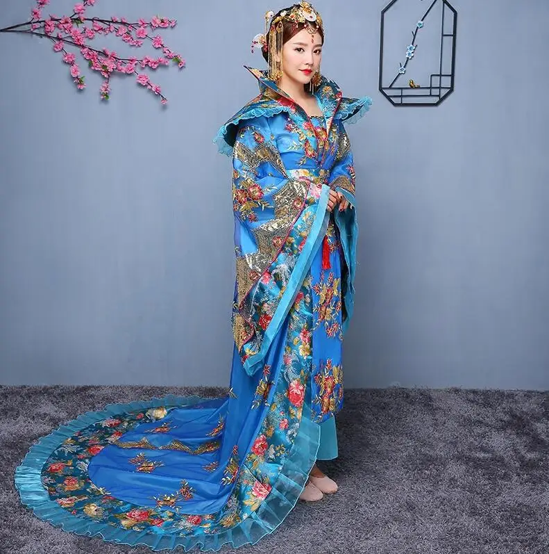 lake blue Новинка, женский костюм, hanfu, платье со шлейфом, Женская Китайская традиционная одежда, китайская черная женская одежда, Женский костюм для сцены, по телевизору - Цвет: lake blue