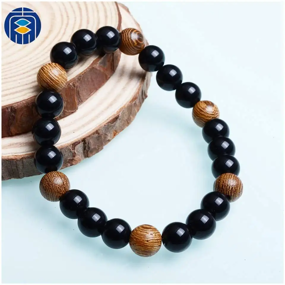 JuleeCrystal Men браслет из деревянных бусин 6mm 8mm Black Matte браслеты с бусинами ручной