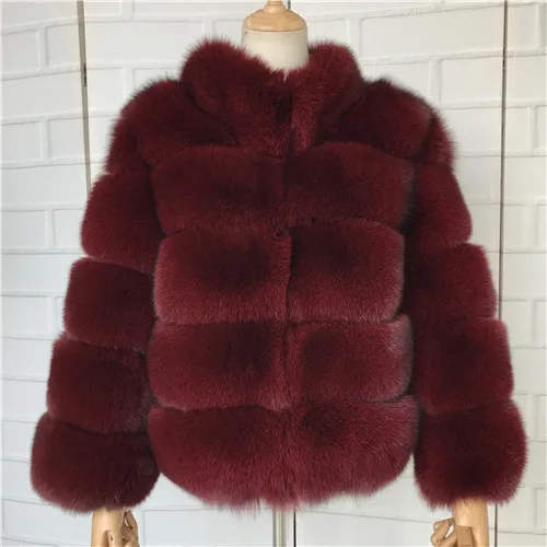 Wine red Зимнее женское меховое пальто, модное женское пальто из натурального Лисьего меха, верхняя одежда с воротником, плотное теплое Женское пальто из натурального Лисьего меха - Цвет: Wine red