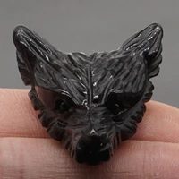 wolf head pendant natural gemstone black obsidian figurine crystal carved necklace fashion jewelry 1 4