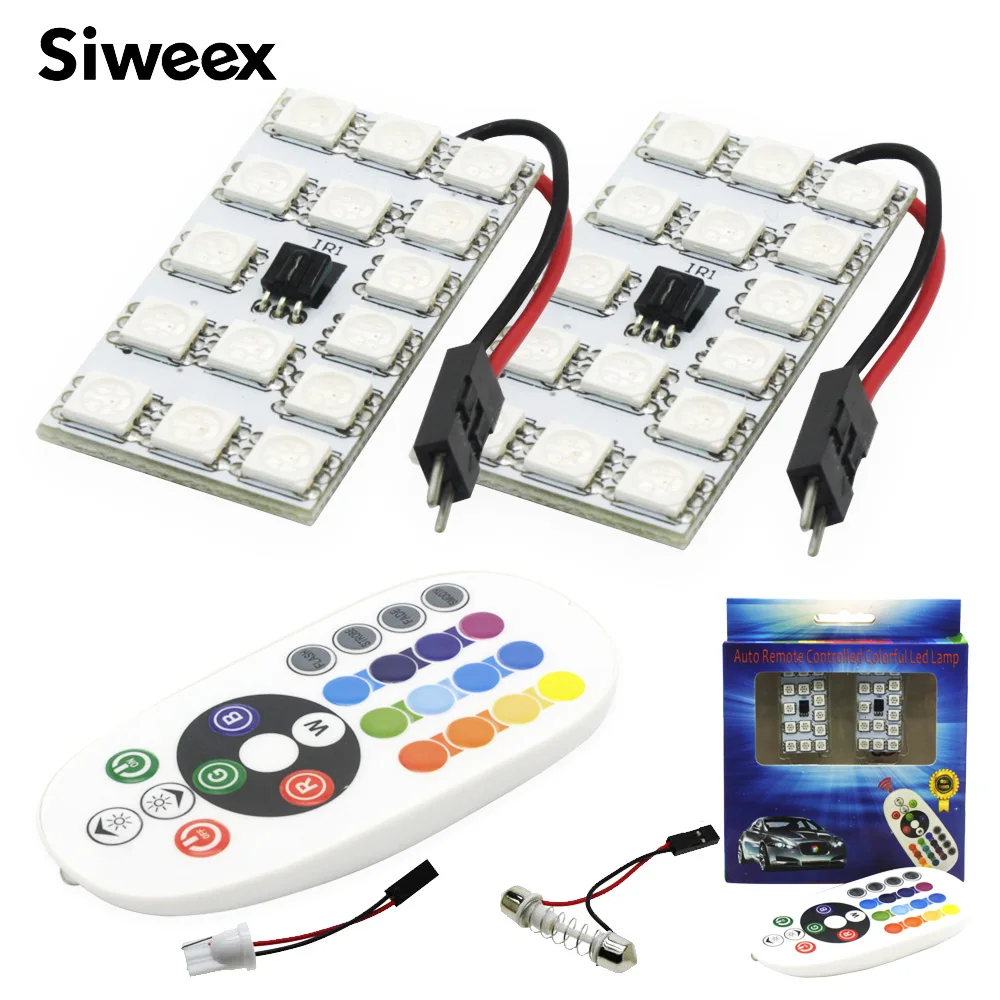 

2 Pcs LED Panel Bulb 12/24/36x5050 SMD Colorful With Remote Controller T10 RGB 31MM 36MM 39MM 42MM BASE DC 12V Car Lights