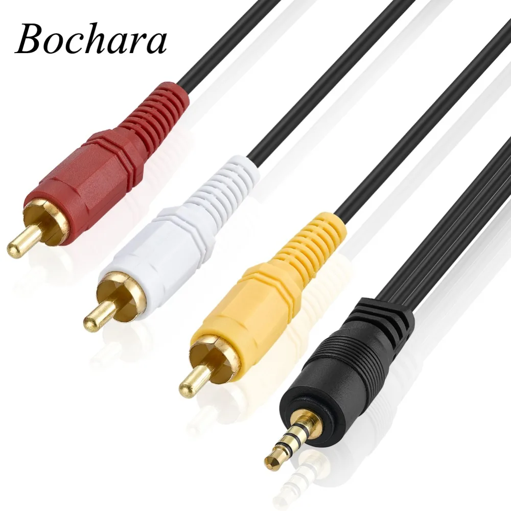 Bochara Позолоченные 3 5 мм Mini AV к RCA аудио видео кабель со штыревыми соединителями на