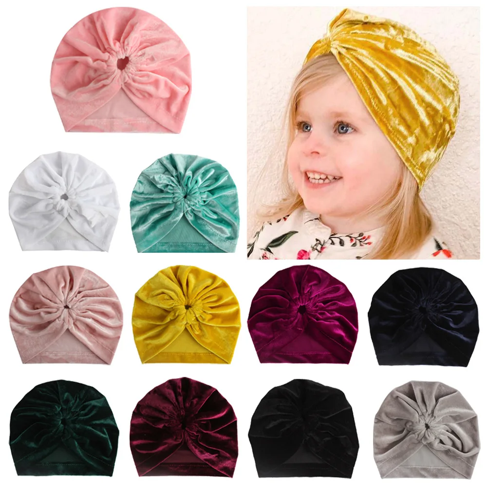 

Nishine Infant Newborn Caps Rubber Ear Velvet Headbands Toddler Winter Warm Baby Turban Beanie Hat Kids Hair Accessories
