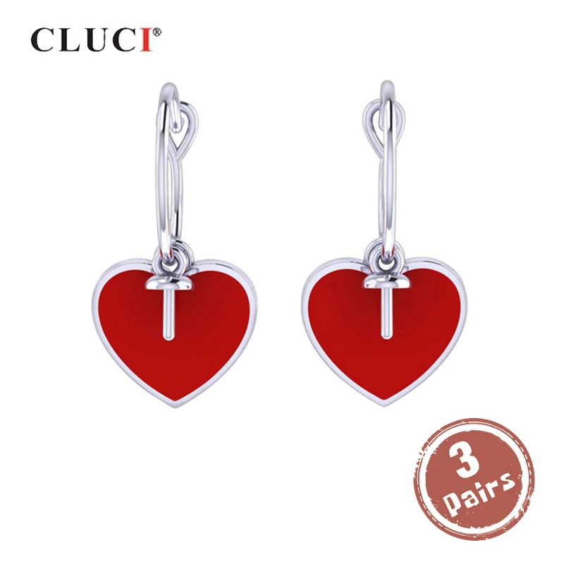 

CLUCI 3 pair wholesale Silver 925 Earrings for Women Pearl Earrings Mounting 925 Sterling Silver Heart Hoop Earrings SE109SB