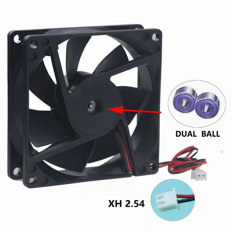 

Gdstime 1 Pcs 12V Dual Ball Bearing Brushless DC PC CPU Cooling Fan 80mm x 25mm 2Pin 0.2A 2800RPM 80x80x25mm