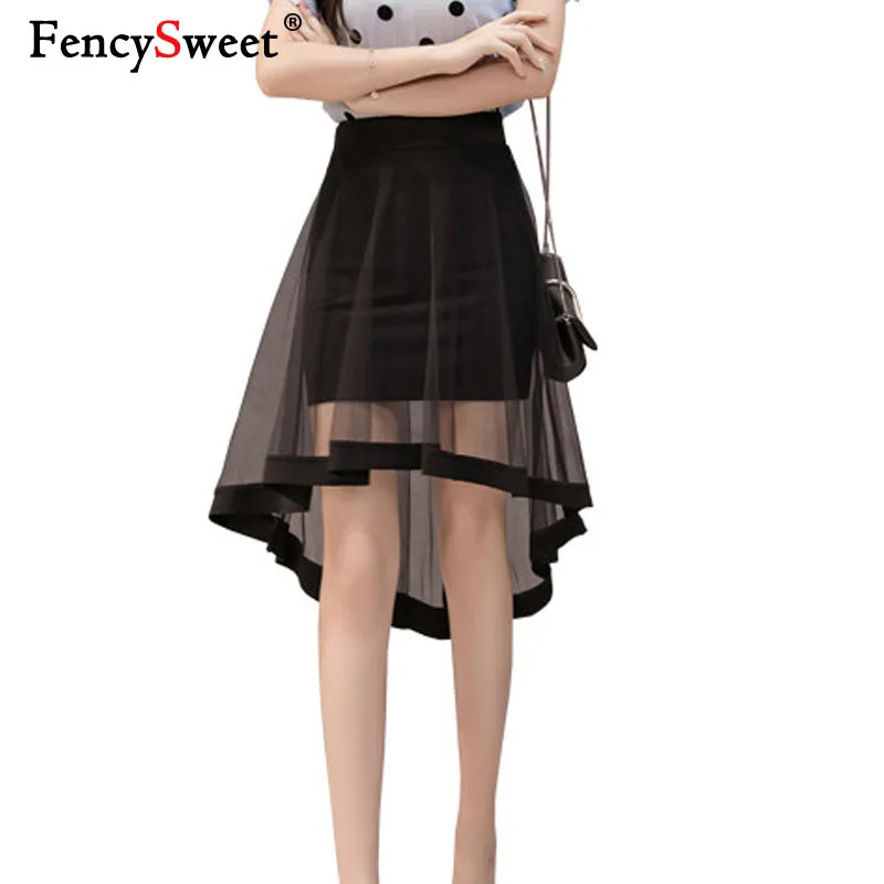 Fencysweet 2019 Новый Лоскутная Для женщин сетки Юбки Летняя с высокой талией Миди