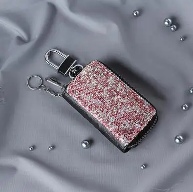 pink Новинка, Модный чехол из искусственной кожи на цепочке, сумка для ключей на молнии, Женский чехол для ключей от машины, Сумка с цветным бриллиантом, органайзер для ключей, 4 цвета - Цвет: pink