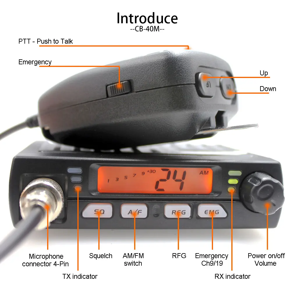 New ANYSECU Mini Mobie Radio CB-40M 25.615-30.105MHz 10M Amateur 8W AM/FM Citizen Band CB Radio AR-925 enlarge