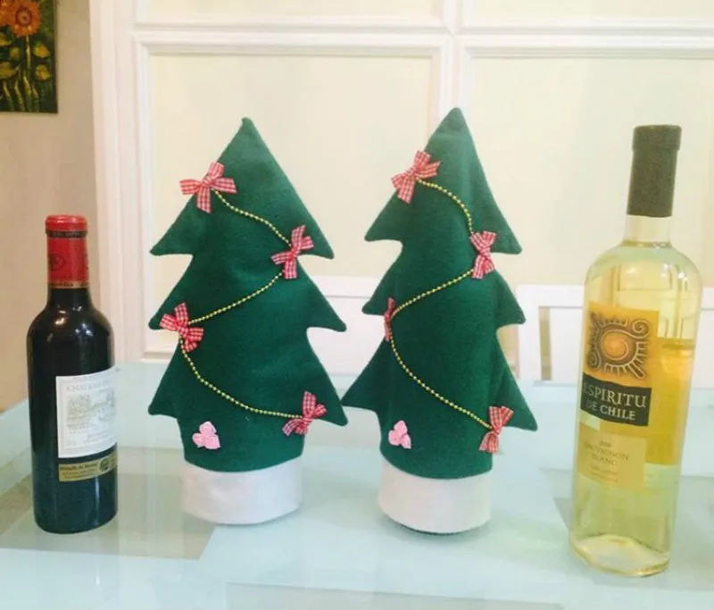 2 Pcs Christmas Tree Modeling Bottle Sets Wine Covers Bags Gifts Dinner Decoration for Home Party Decor 5ZHH128 | Дом и сад