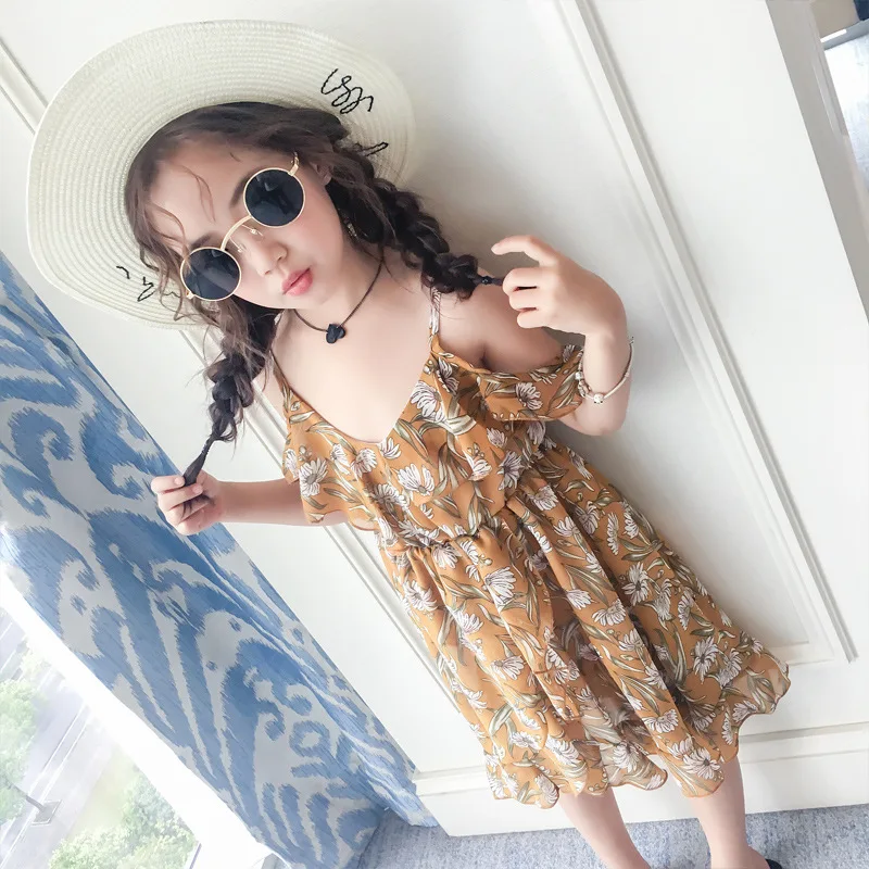 2017 Летнее цветочное платье для девочек шифоновые пляжные платья принцессы