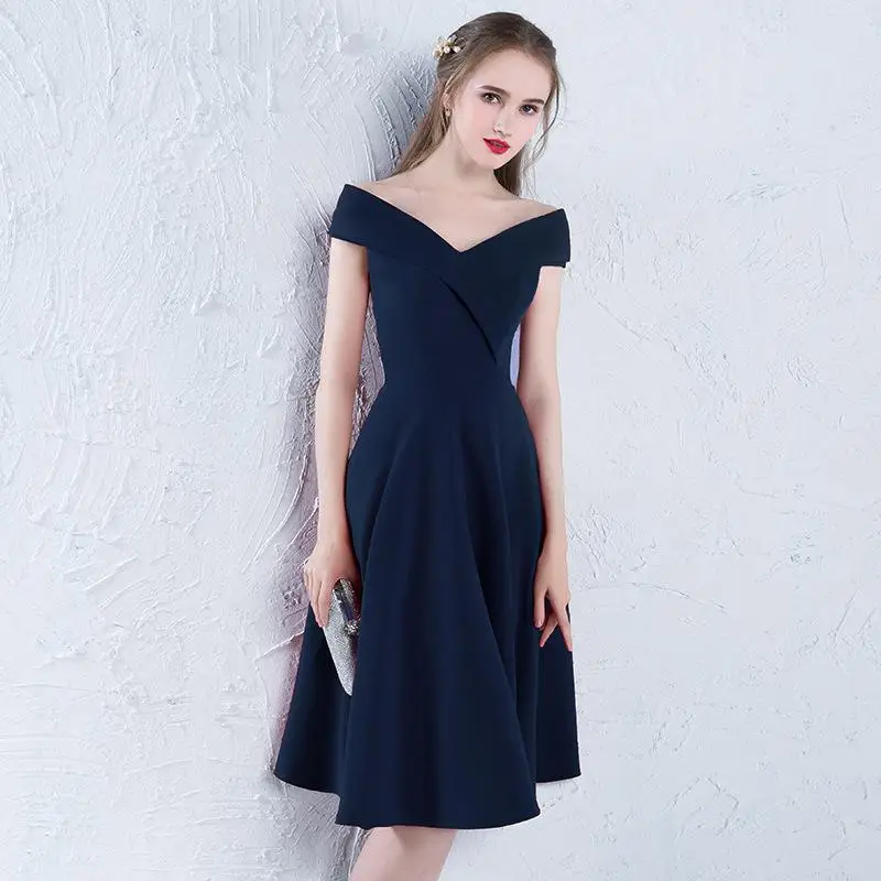 Коктейльные платья Изысканный v-образный вырез Vestidos Вечернее Para A Festa женское вечернее платье с асимметрией на одно плечо халат на молнии De Soir - Цвет: Navy blue long