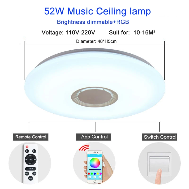 RGB 52w Музыкальный светодиодный потолочный светильник s RGB с приложением и пультом дистанционного управления, потолочный светильник для спальни 25 Вт 36 Вт 52 Вт, светильник для гостиной, lampara de techo - Цвет корпуса: RGB 52w