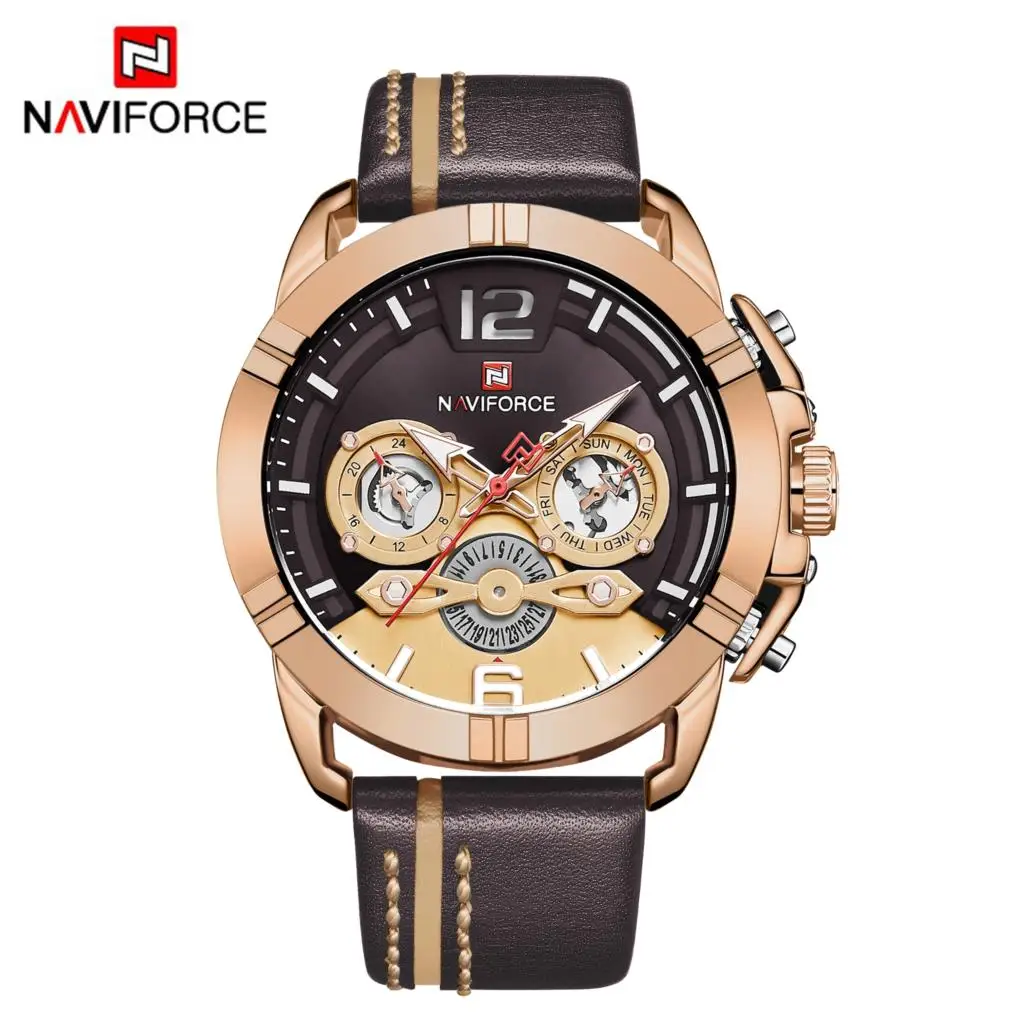 RGCEBN Новинка, мужские часы NAVIFORCE, Топ бренд, для мужчин, s, военные, спортивные, кварцевые часы, мужские, кожа, водонепроницаемые, с календарем, часы, Relogio Masculino - Цвет: RGCEBN