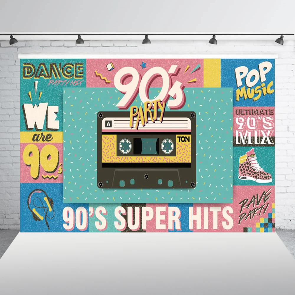 

Photography Background 90s Backdrop Graffiti Retro Radio Fashion Shoes 7x5ft Hip Hop 90th Themed Party Banner Backdrops XT-7376