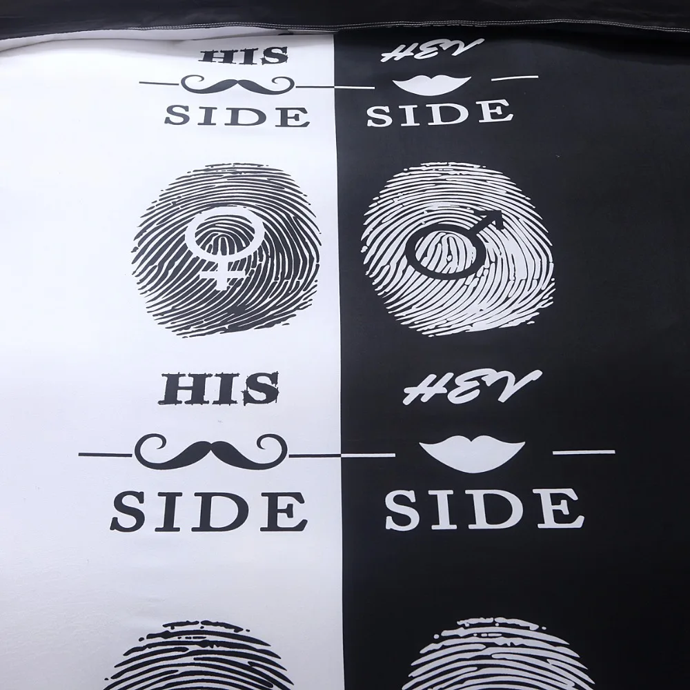 Черный и белый пара его ее сбоку Постельное белье отпечатков пальцев наволочка