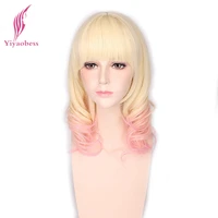 yiyaobess 16inch medium long wavy wig cosplay costume heat resistant synthetic blonde pink ombre wigs for women