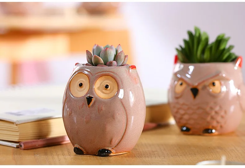 6 шт., креативные керамические цветочные горшки в форме совы, цветочный горшок для рабочего стола, милый дизайн, суккулентный горшок для растений, настольный декор, коробка для хранения бутылок